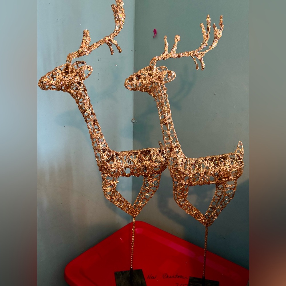 (2)Gold Holiday Winter Reindeer Decor 35”